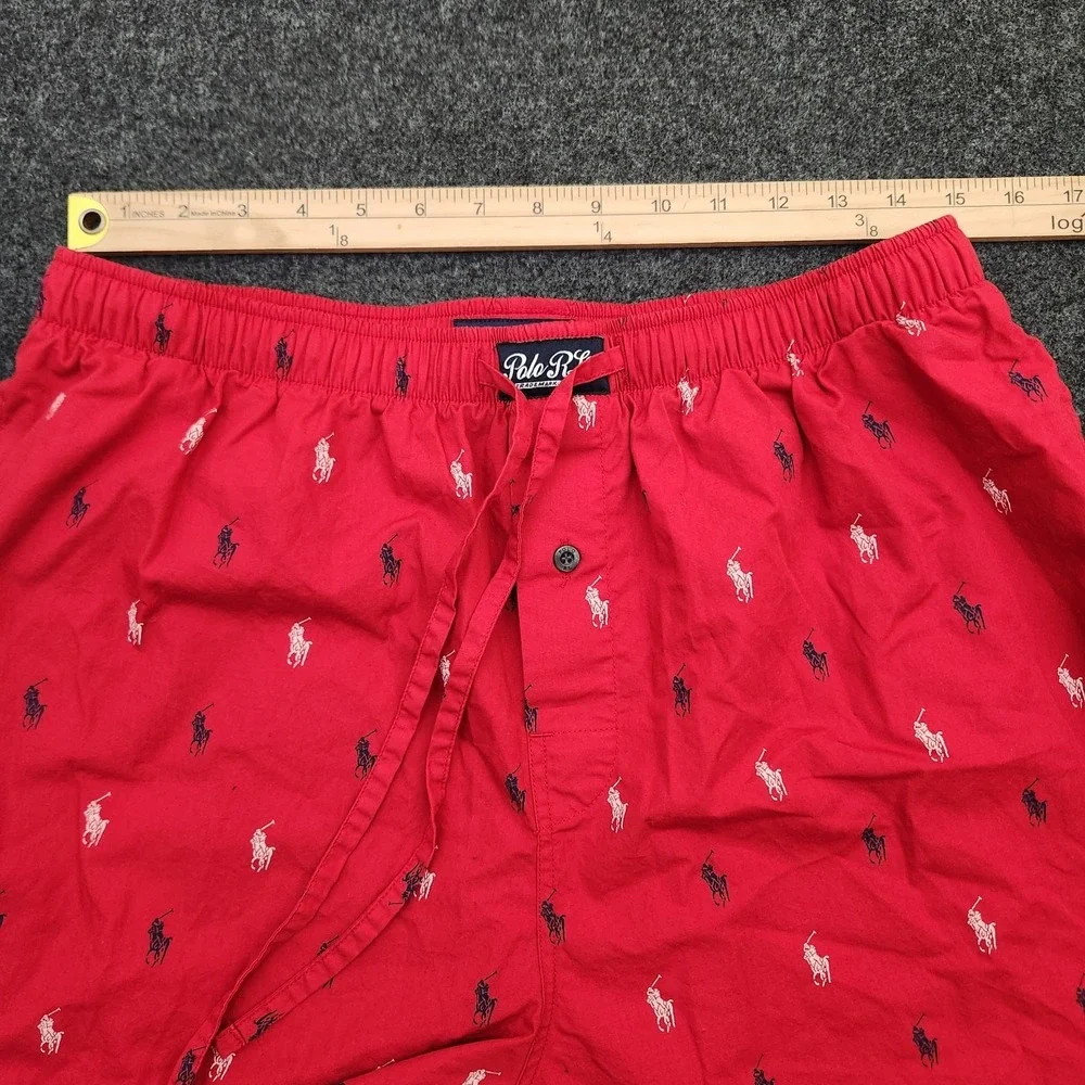 Polo Ralph Lauren Men's L Red All Over Pony Print Cotton Knit Lounge Sleep Pants